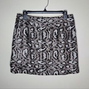 The Vintage Shop SEquin Animal Print Mini Skirt Size Large Beige Black Silver